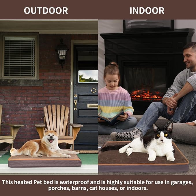 NAMOTEK Outdoor Heated Pet Bed for Cats Dog in Winter with Orthopedic Foam Base Auto Constant Temperature Electric Heating Pad & Waterproof Liner for Dog House Cabin Cot Doorway(23"L x 19"W x 1.7"Th)