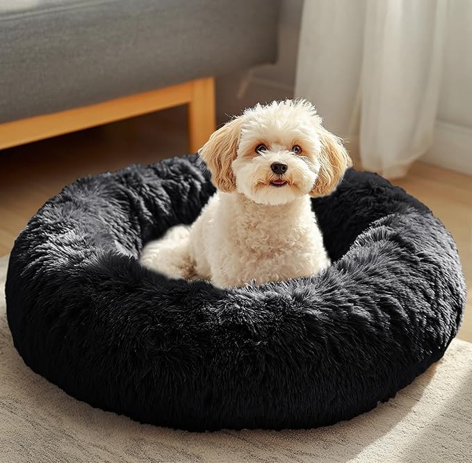 JOLLYVOGUE Dog & Cat Bed, Calming Anti-Anxiety Pet Bed for Small Dogs, Fluffy Donut Cushion for Small and Medium Pets (23")
