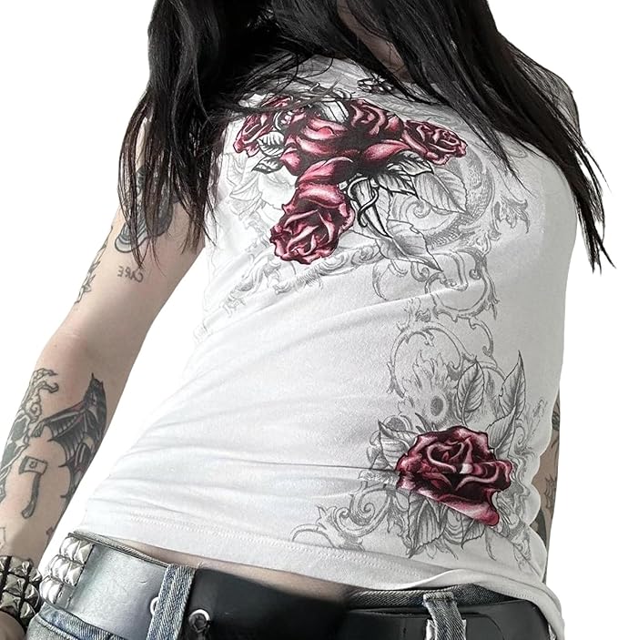 Women Y2K Graphic T-Shirts Summer Short Sleeve Punk Gothic Tee Tops Vintage 90s Aesthetic Emo Clothes Streetwear