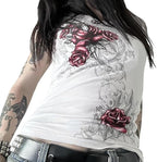 Women Y2K Graphic T-Shirts Summer Short Sleeve Punk Gothic Tee Tops Vintage 90s Aesthetic Emo Clothes Streetwear