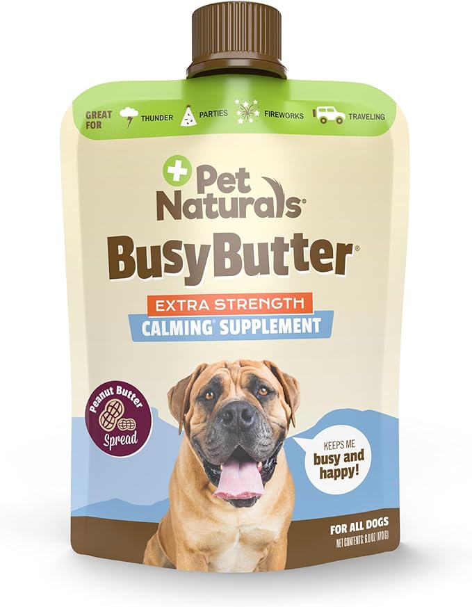 Pet Naturals BusyButter Extra Strength Calming Peanut Butter for Dogs - Great for Dog Toys, Lick Mats, Training, Calming Treats, Dog Anxiety Relief, Grooming, Treats and More - 1 6oz Pouch