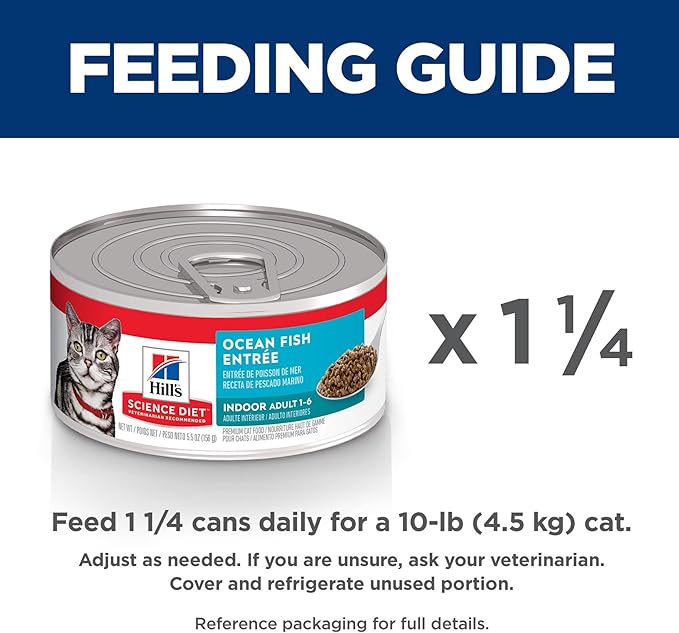Hill's Science Diet Indoor, Adult 1-6, Easy Litter Box Cleanup, Wet Cat Food, Ocean Fish Minced, 5.5 oz Can, Case of 24