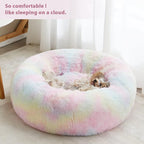 WNPETHOME Calming Dog Bed Cat Bed Donut, Faux Fur Pet Bed Self-Warming Donut Cuddler, Comfortable Round Plush Dog Beds (30 x 30 x 10 Inch, Rainbow)