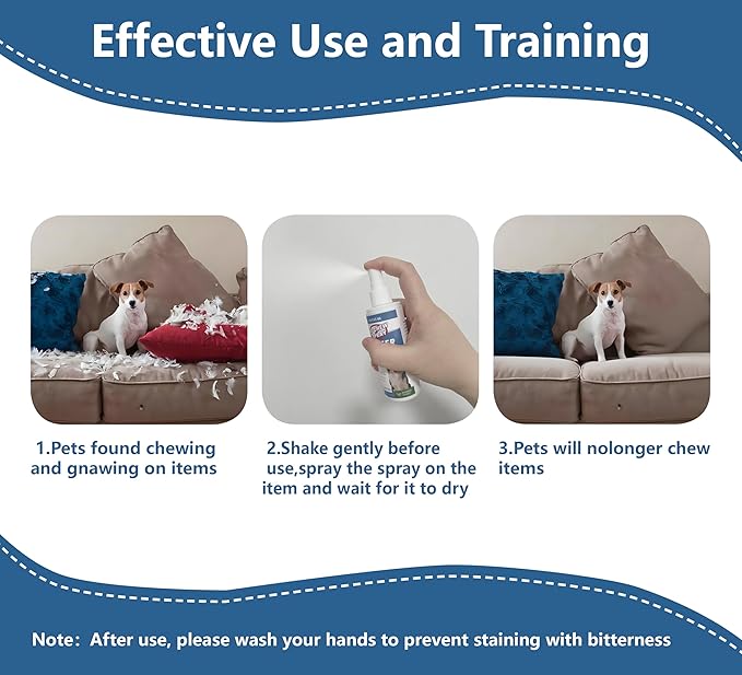 No Chew Spray for Dogs, No Chew Deterrent to Stop Chewing Furniture & Licking Hot Spots, Natural & Alcohol-Free, Indoor/Outdoor Use (2 X 3.38 fl oz)