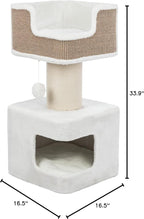 TRIXIE 33.9-in Ava XXL Cat Tree with Thick Scratching Post, Cat Condo, Cozy Top Platform with Removable Cushion, Dangling Cat Toy, Brown/White