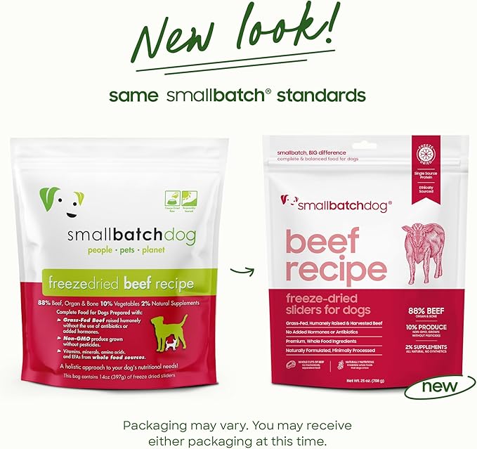 smallbatch Pets Freeze Dried Raw Dog Food, Beef Recipe, 14 oz, Organic High Protein Dog Food, Grain Free, Made in The USA, Humanely Raised Meat, Single Protein, for Picky Eaters, Hydrate & Serve