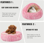 HYQ Dog Bed for Small Dogs, Cozy Cat Cave Bed, Cat Beds for Indoor Cats Washable, Non-Slip Cat Beds, Calming Dog Bed with Hooded Cover, Dog Bed with Cover for Small Medium Pets (Pink, 20×20 Inch)
