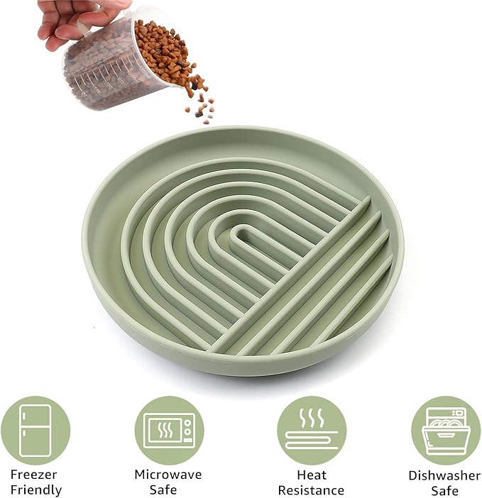 YINGFAN Slow Feeder Dog Bowls, Silicone Non-Slip Dog Slow Feeder Bowl, Puzzle Slow Eating Bowl for Medium to Small Dogs, Easy to Clean & Dishwasher Safe, 2 Cup, Green