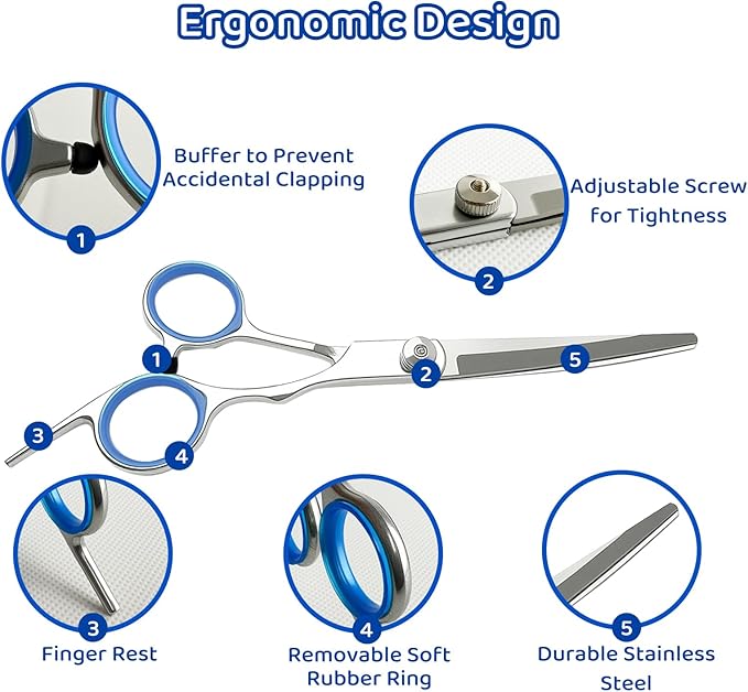 8-in-1 Dog Grooming Kit with Stainless Steel Scissors Professional Dog Trimmer for Grooming Ergonomic Curved Dog Grooming Scissors Perfect for Small and Large Dogs