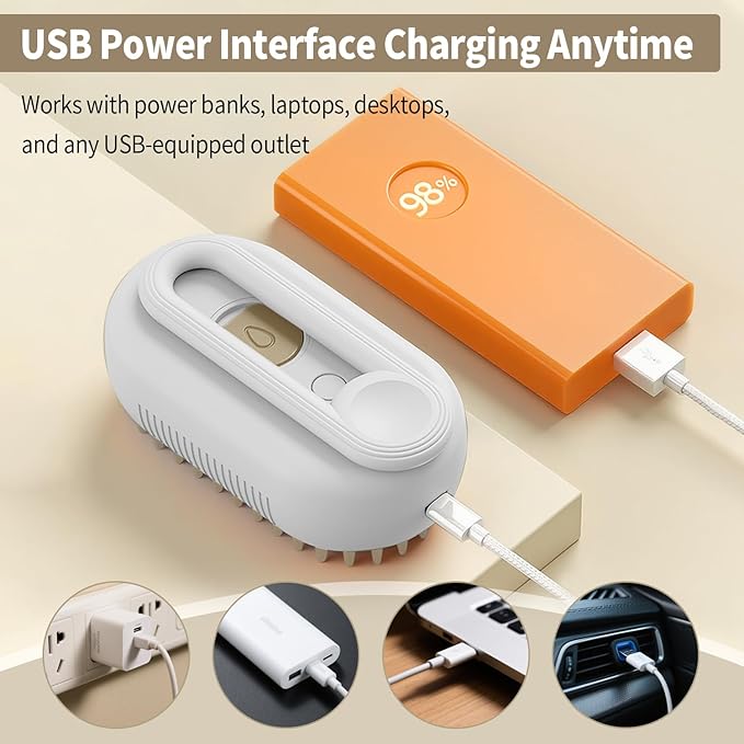 4 in 1 Cat Steam Brush for Shedding Dog Brush with Steam Pet Hair Cleaning Brush Comb for Cat Spray Pet Grooming Soft Silicone Brush for Long & Short Haired Pets (White)