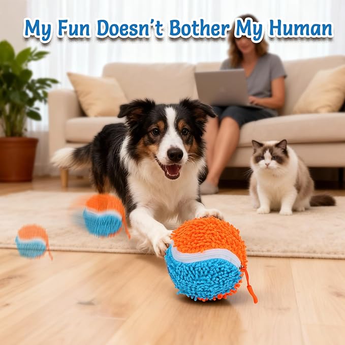 Interactive Dog Ball, Stimulating Dog Toys with 2 Outer Covers, Pet-Safe E-TPU Material, Anti Boredom Automatic Bouncing Ball, Type-C Rechargeable Smart Pet Toy for Medium and Large Dogs