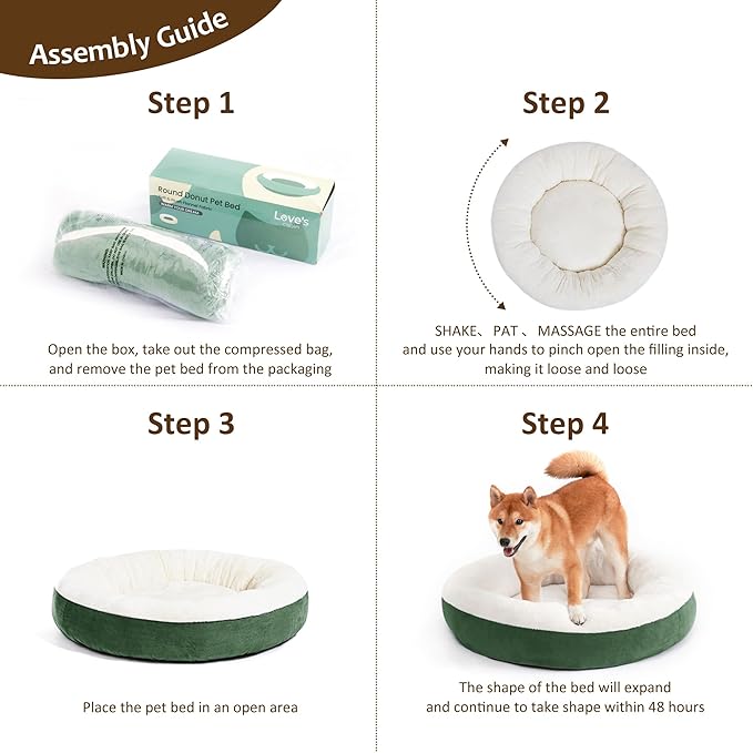 Love's cabin Round Donut Cat and Dog Cushion Bed, 30in Pet Bed for Medium or Large Dogs, Anti-Slip & Water-Resistant Bottom, Soft Durable Fabric Pet beds, Washable Calming Cat & Dog Bed Green