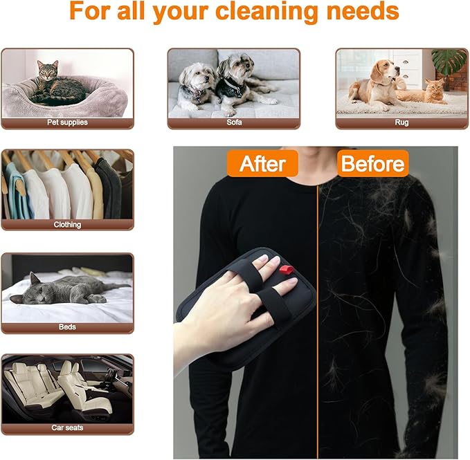 Pet Hair Removal Glove, 2 Pcs Upgraded Electrostatic Pet Hair Remover Gloves for Furniture Couch Carpet Curtain Car Seat, Reusable Dog Cat Grooming & Shedding Tool with FREE Steel Comb & Toothbrush