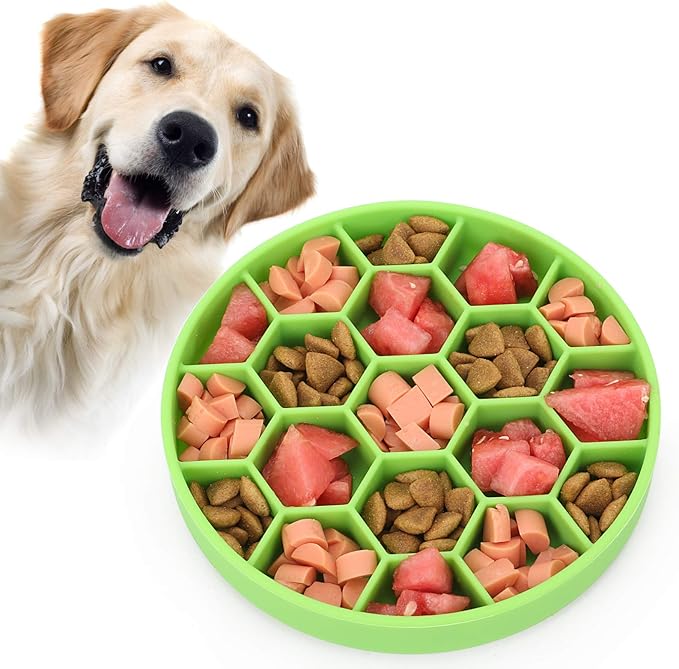 Pawow Silicone Slow Feeder Dog Bowls, Interactive Dog Bowl with Suction Cups, Honeycomb Shape & Non-Slip Design, Boredom and Anxiety Reducer Slow Feeder for Large, Medium, Small Breed Pet