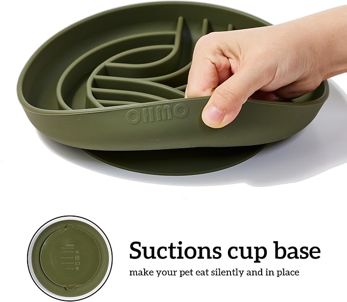 OHMO Slow Feeder Dog Bowls (Diamond, 8" Camo Green) Enrichment Toy Soft Silicone Food Safe Feeding Bowl Non Slip Suction Cup for All Breed Pet, Cat Slow Down Eating Dishes, Boredom and Anxiety Reducer