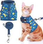 BINGPET Cat Harness with Leash Escape Proof - Fashionable Mesh Cat Dog Walking Harness Leads, Adjustable for Kitties Puppies Small Animals,Galaxy,L