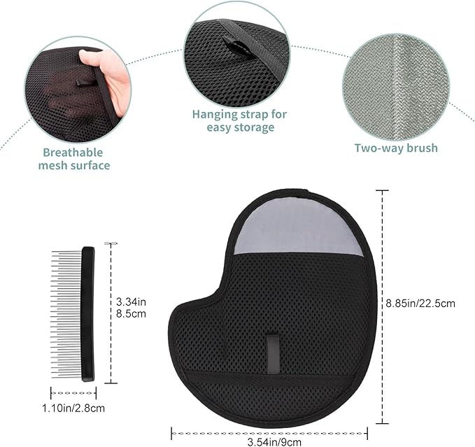 2 Pcs Pet Hair Removal Glove, Reusable Double Sided Pet for Grooming with Pet Comb