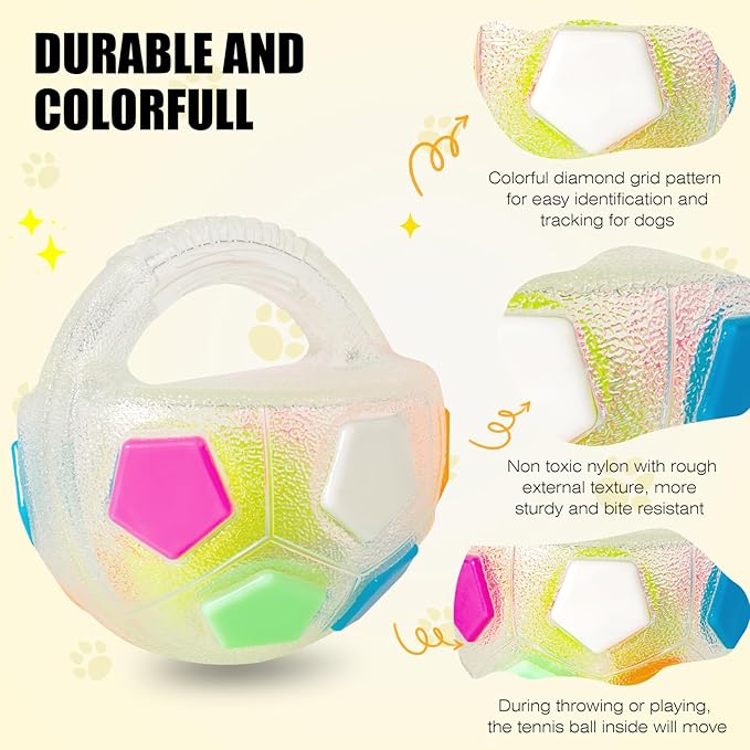 Dog Toy Ball with Handle, Toss and Fetch Play, Interactive Ball for Dogs Playing, Squeaky Floating (Transparent)