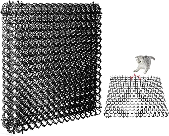 10 Pack Cat Scat Mat – 16.93 x 13.78 Inch Flexible Plastic Spike Mats, Cat Deterrent Pad for Indoor Outdoor Furniture & Garden Use, Keep Cats Out of Yard ﻿ (Black)