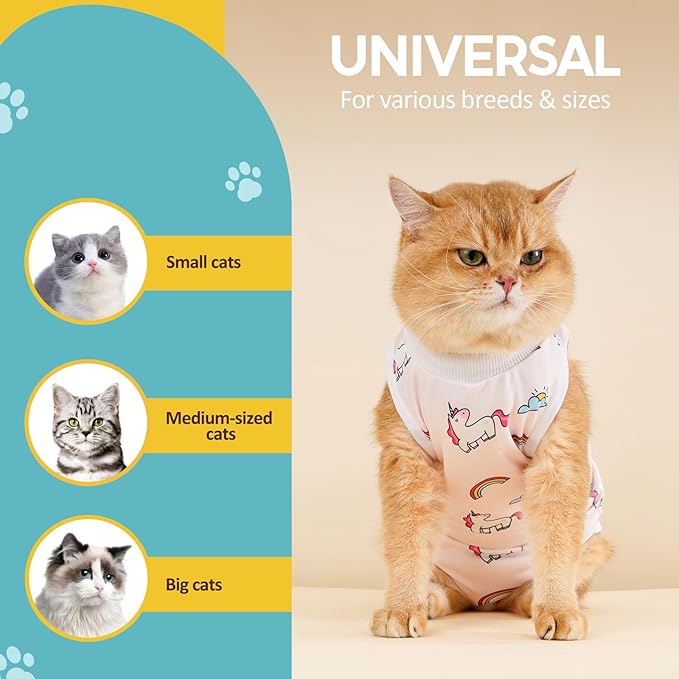 Avont Cat Recovery Suit - Kitten Onesie for Cats After Surgery, Cone of Shame Alternative Surgical Spay Suit for Female Cat, Post-Surgery or Skin Diseases Protection -Rainbow(M+)