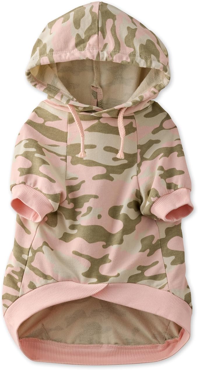 Rocky – The Orginal Lightweight Hooded TEE 100% Organic Cotton Dog Hoodie Pet Coat Sweater for Small, Medium, Large Dogs, Pink Camo, Small