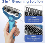 AKC-Dog & Cat Detangle Rake Style Brush | Durable & Effective | Anti- Slip & Easy Maintenance | Portable & Easy to Use | Stainless Steel Blades & Safety Guard | Detangling and Dematting Comb for Pets