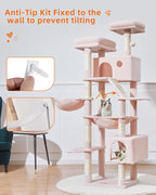 Taoqimiao Cat Tree 71-Inch, Cat Tower for Indoor Cats Large Adult, Multi-Level Large Cat Condo, 8 Sisal Scratching Posts, Metal Frame Cozy Hammock, Scratch Board, 2 Top Perches, Jelly Pink MS026LP