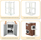 YIATHOME 2-Tier Cat House, Cat Beds for Indoor Cats, Small Cat Condo with Scratch Post, Hideaway Cave, Climbing Stand, Modern Cat Cube Playhouse for Multi Kittens, Brown