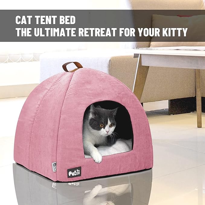 Cat Beds for Indoor Cats -Premium Pet Beds for Cats and Small Dogs, Cat Bed Cave, Comfortable Covered Cat Bed, Cat Tent, Kitten Bed, Small Animal Bed and Cat Hut with Cushioned Pillow (Large, Pink)