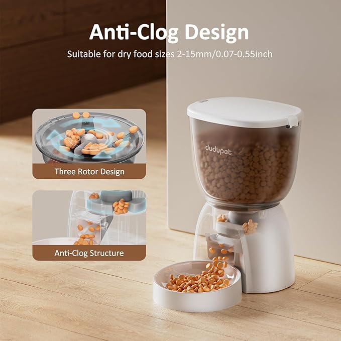 5L Automatic Cat Feeder, Timed Cat Food Dispenser, Automatic Pet Feeders Up to 6 Meal 1-20 Portion, Dual Power Supply Cats Feeder, Pet Dry Food Dispenser for Cats and Small Dogs