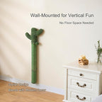 35" Extra-Tall Wall Mounted Cat Scratcher – Vertical Sisal Scratching Post for Large Cats, Space-Saving Cat Wall Climber with Self-Grooming Brush & Hanging Ball Toy, Stylish Cactus Design, Green