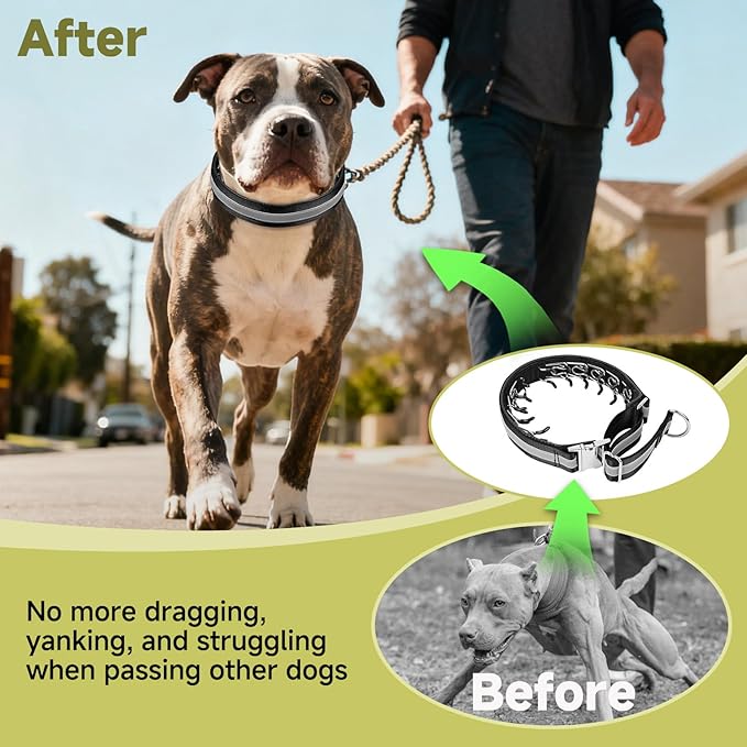 Mayerzon Martingale No Pull Collar for Large Medium Dogs, Patented Dog Walking Training Collar for Pulling, 1.5'' Wide Alloy Buckle, Neoprene Padded, Adjustable, Reflective, Easy to Use(M, Black)