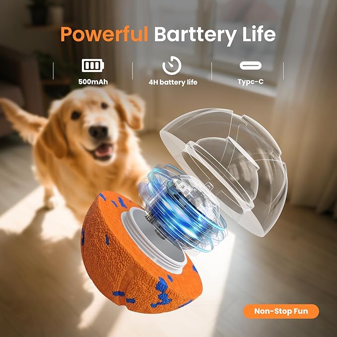 Smart Interactive Dog Toy Ball - Auto Bouncing & Rolling, Chew-Resistant E-TPU Material, 3 Interactive Modes, IPX7 Waterproof, Smart Chase Pet Toy Ball for Medium and Large Dogs (Orange)