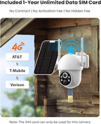 4G LTE Cellular Security Camera Wireless Outdoor with 1-Year Unlimited Data SIM Card, 2K Solar Camera, No WiFi, Color Night Vision, 360° Live View, PIR Motion Sensor, 2-Way Talk