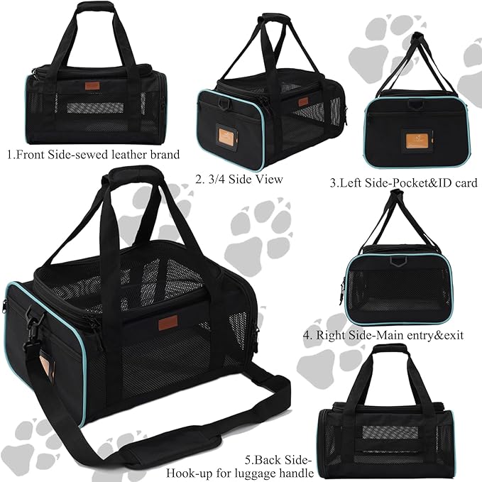 Black Pets Carriers for Cats Small Dogs Flight Travel Carrier Bag,Airline Approved,Ventilated Puppy Bag,Guaranteed On Cabin Board Flight,Top Load Expandable