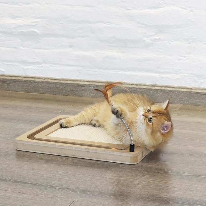 PEEKAB Cat Scratcher,Sisal Scratching Board with Track Ball Interactive Toy and Swing Feather Toys for Indoor Cats and Kittens,Large Heavy Durable