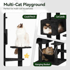 85inch Giant Cat Tree for Heavy Duty Big Cats, Multi-Level Luxury Cat Tower with Scratching Post, Cat Condo with Hammocks & Plush Perches for Indoor Cats Large Adult, Black