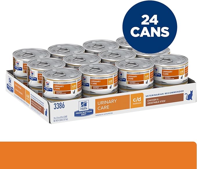 Hill's Prescription Diet c/d Multicare Urinary Care Chicken & Vegetable Stew Wet Cat Food, Veterinary Diet, 2.9 oz Cans, 24-Pack