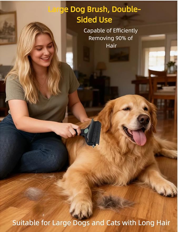 3PCS Dog Brushes for Grooming, 2-in-1 Double-Sided Detangling & Deshedding Tool That Stops Mats & Shedding on Golden Retrievers, Huskies, Samoyeds, Peacock Green