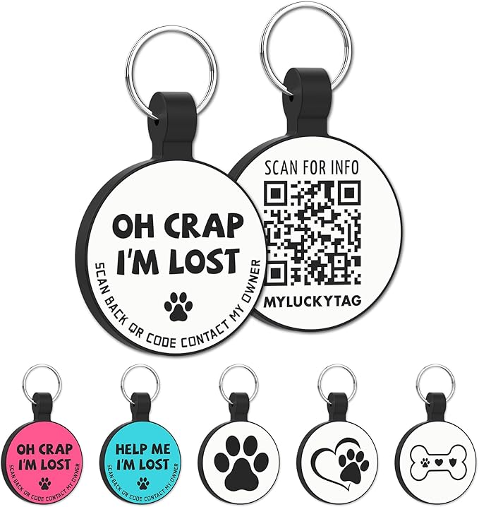MYLUCKYTAG Silent Silicone QR Code Dog Tags - Scan QR for Instant Pet Location Alert Email