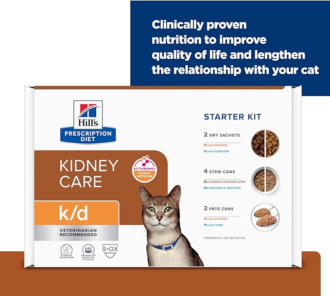 Hill's Prescription Diet k/d Kidney Care Starter Kit Variety Pack Cat Food, 5.25 oz. Dry Food (2), 5.5 oz. Can (2), 2.9 oz. Can (4)