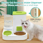 Fhiny Gravity Cat Feeder and Water Dispenser, 2 in 1 Automatic Pet Waterer Detachable Stainless Steel Food Bowls Set Pet Food Storage for Small Dog Puppy Cat Kitten Pet Easy Clean (Green)