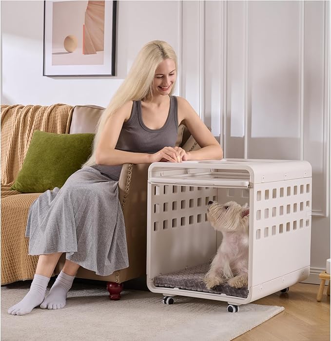 Foldable Dog Crate Furniture，Acrylic Dog Cage End Table, for Small/Medium Dogs,Durable Dog cage with Movable and Modular Design - Safe, Stylish and Convenient