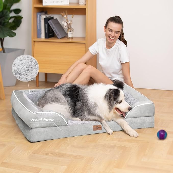 Comfort Expression Small Dog Beds Waterproof Orthopedic Foam Dog Sofa Beds for Small Dogs Comfy Pet Bed with Washable Removable Cover & Non-Slip Bottom(X-Small,Grey White)