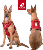 AUROTH Tactical Dog Harness for Large Dogs No Pull Adjustable Pet Harness Reflective K9 Working Training Easy Control Pet Vest Military Service Dog Harnesses Red XL