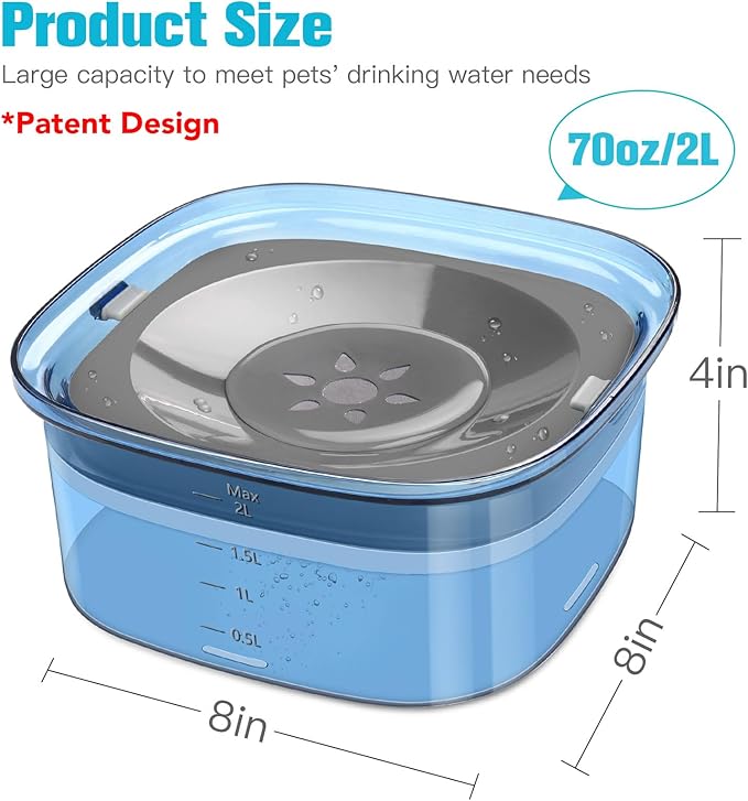 UPSKY 70oz Dog Water Bowl 2L No Spill Dog Bowl Large Capacity Spill Proof Slow Water Feeder, No Splash Dog Bowl Pet Water Dispenser Vehicle Carried Travel Slow Drinking Bowl for Messy Drinkers, Cats
