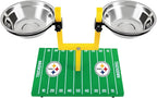NFL Pittsburgh Steelers Goalpost Football Field Dog Feeder – Adjustable Elevated Dog Bowls with Stand, 2 Stainless Steel Bowls, Non-Slip Rubber Feet, Raised Pet Feeder for Large & Small Dogs, Cats.