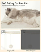 FourFurPets 72.4" Cat Tree, Modern Cat Tower for Indoor Cats, Multi-Level Cat Condo with Caves, Tall Cat Tree with Cat Scratching Board, Wooden Cat Tower with Large Perch, Removable Pads, White