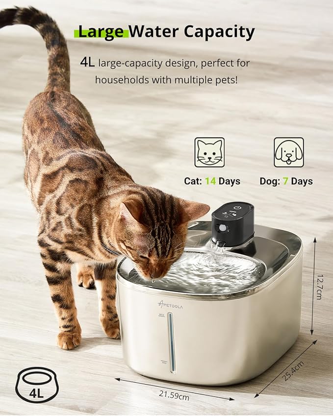 Wireless Cat Water Fountain Stainless Steel,135floz/4L Battery Operated Automatic Pet Fountain,Cordless Cat Water Dispenser Pet Water Fountain for Cats Dogs Pets Outdoor