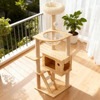 48.8" Cat Scratching Post, Tall Wood Cat Tree with Sisal-Covered Scratching Tower, Stable Cat Scratch Post for Indoor Cats, Modern Cat Tower with Top Perch & Acrylic Hammock for Small & Large Cats